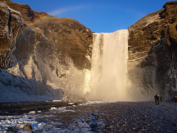 view on waterfall with rainbow