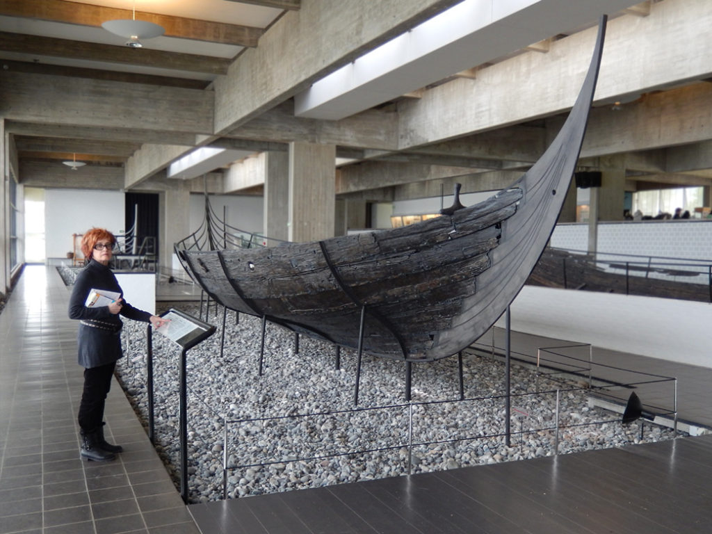 viking ship in a large room of the museum