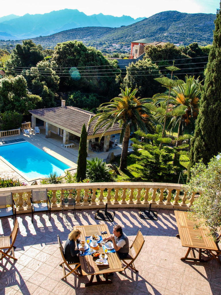 Breakfast terrace at the Manor Russum, Calvi, Corsica.