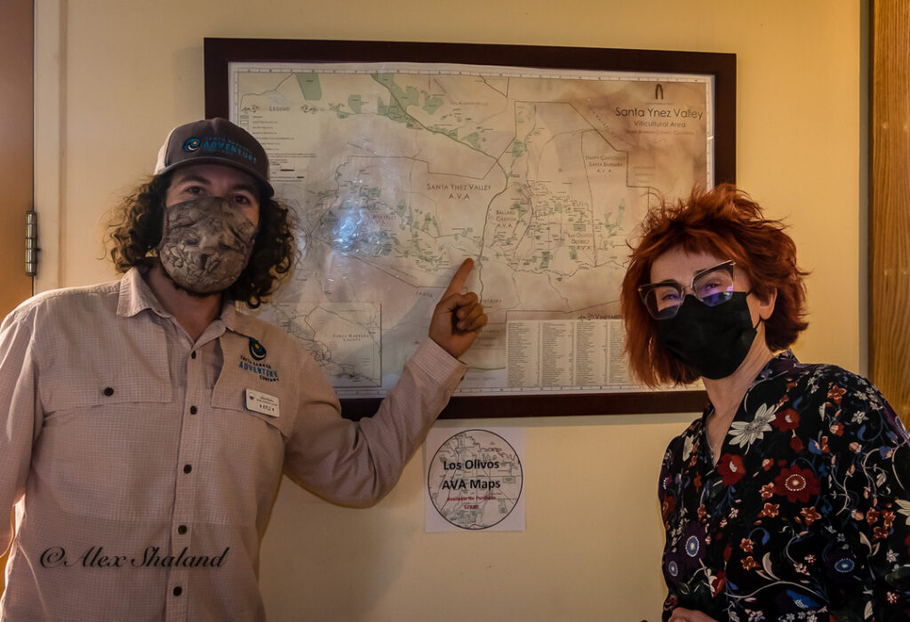 Guide Kyle points at the map of Santa Ynez Valley