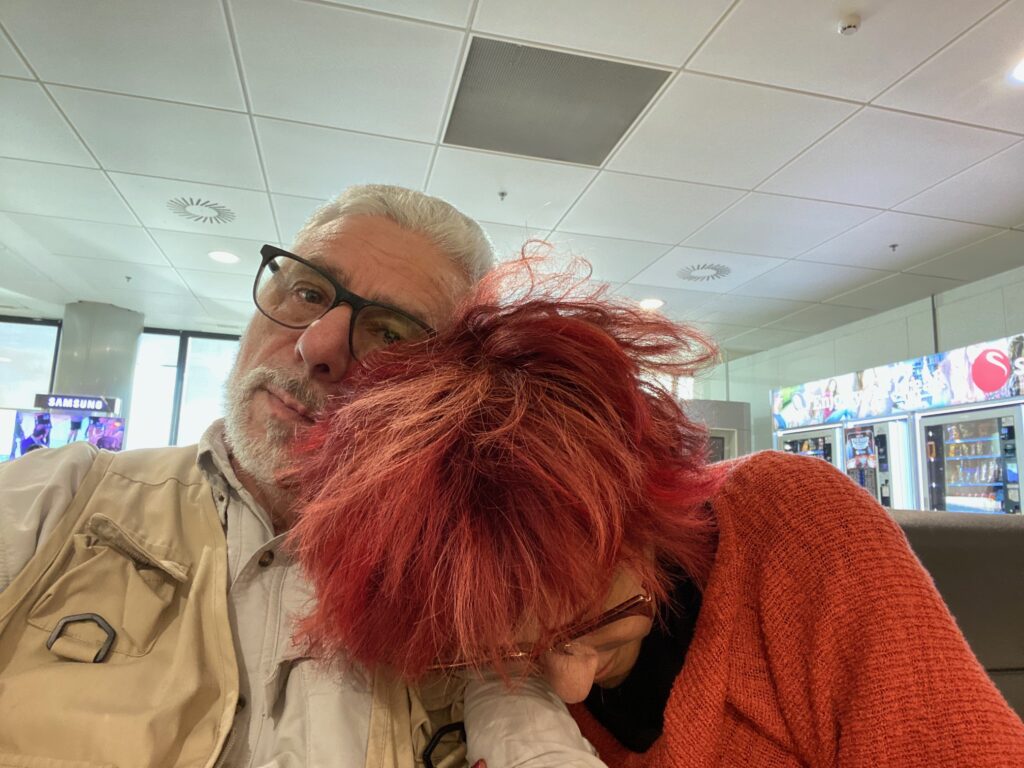 Irene Shaland and Alex Shaland at Madrid airport