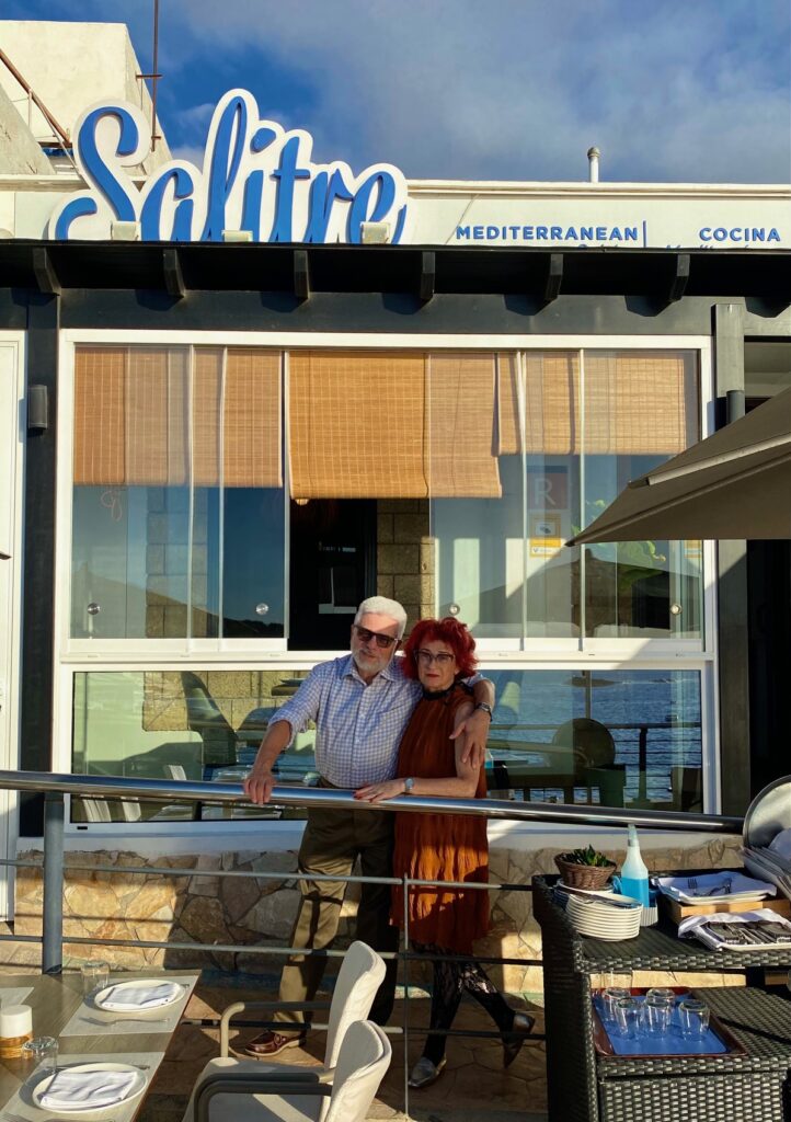 Irene Saland and Alex Shaland in front of restaurant La Salitre