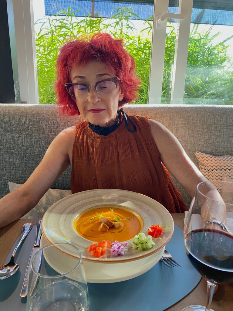 Irene Shaland eating soup